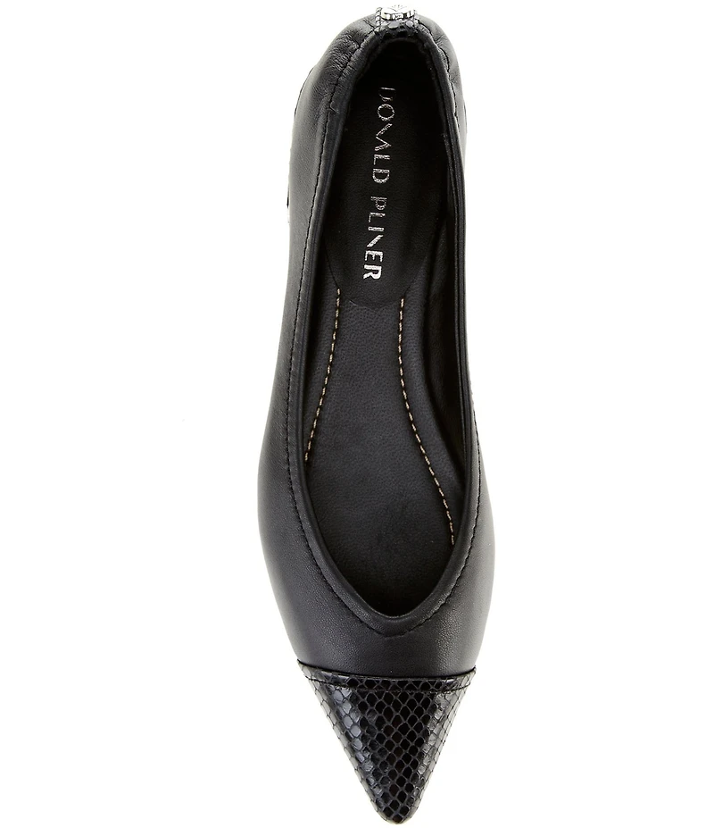 Donald Pliner Ladonna Leather Snake Embossed Cap Toe Flats