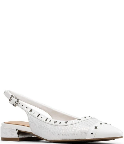 Donald Pliner Lavinah Lizard Print Leather Grommet Hardware Cap Toe Slingback Dress Pumps