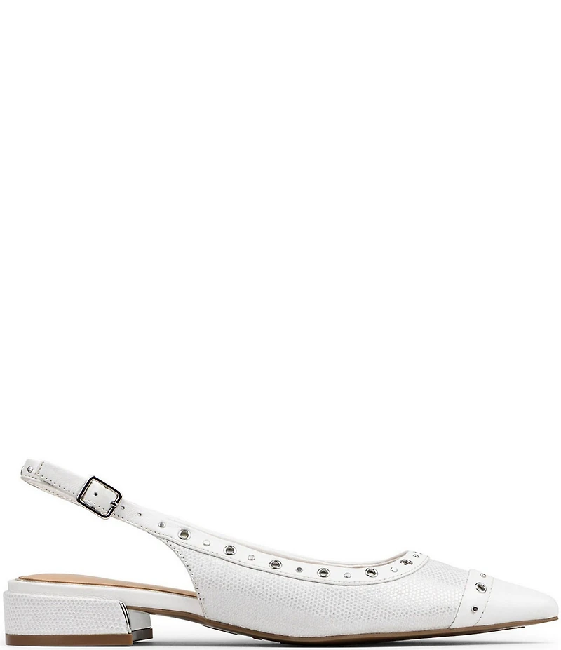 Donald Pliner Lavinah Lizard Print Leather Grommet Hardware Cap Toe Slingback Dress Pumps