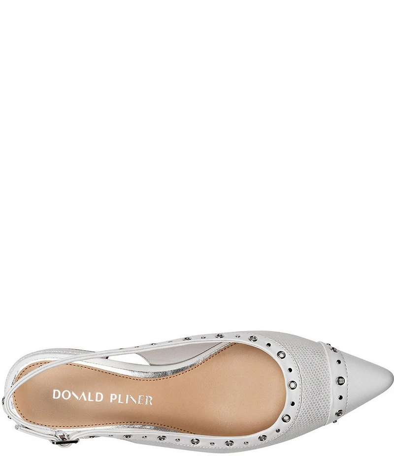 Donald Pliner Lavinah Lizard Print Leather Grommet Hardware Cap Toe Slingback Dress Pumps