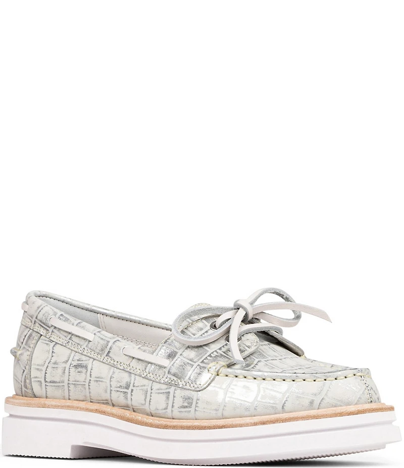 Donald Pliner Lillith Crocodile Embossed Metallic Leather Casual Boat Shoes