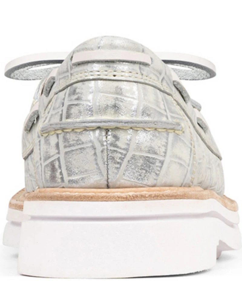 Donald Pliner Lillith Crocodile Embossed Metallic Leather Casual Boat Shoes