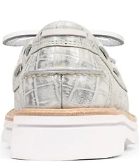 Donald Pliner Lillith Crocodile Embossed Metallic Leather Casual Boat Shoes