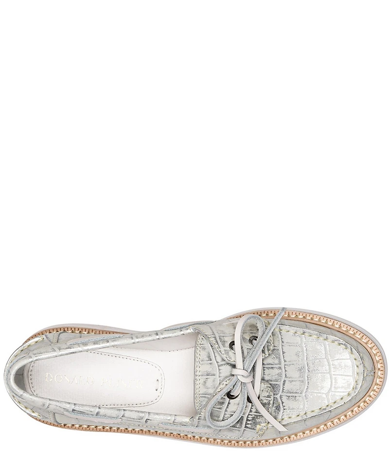 Donald Pliner Lillith Crocodile Embossed Metallic Leather Casual Boat Shoes
