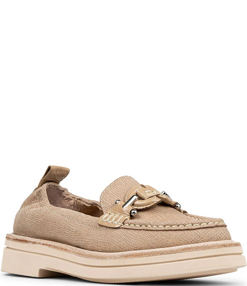 Donald Pliner Lomma Embossed Suede Bit Buckle Loafers