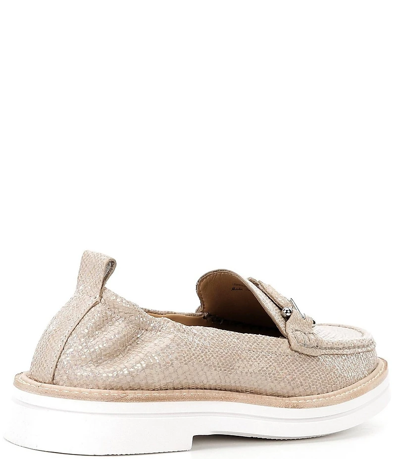 Donald Pliner Lomma Leather Iridescent Snake Print Bit Buckle Loafers