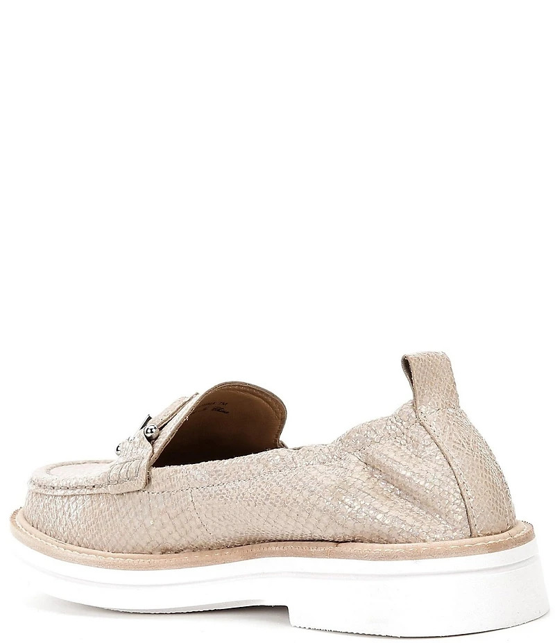 Donald Pliner Lomma Leather Iridescent Snake Print Bit Buckle Loafers