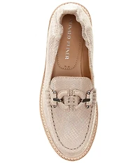 Donald Pliner Lomma Leather Iridescent Snake Print Bit Buckle Loafers