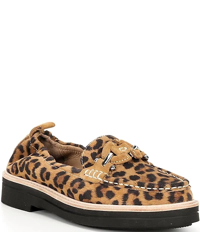 Donald Pliner Lomma Leopard Print Suede Bit Buckle Loafers