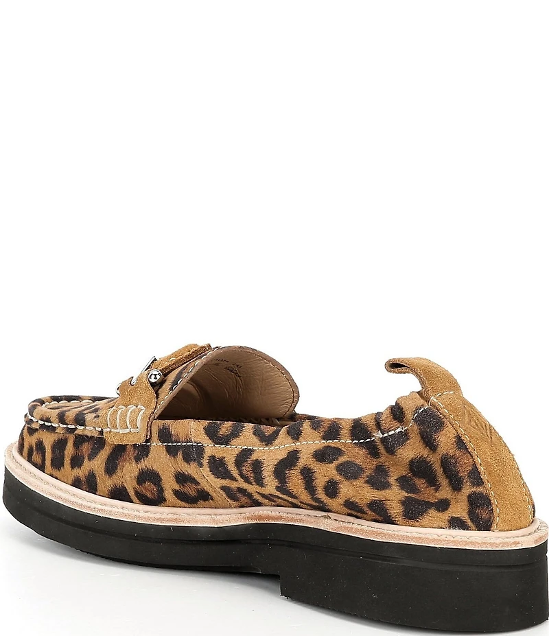 Donald Pliner Lomma Leopard Print Suede Bit Buckle Loafers