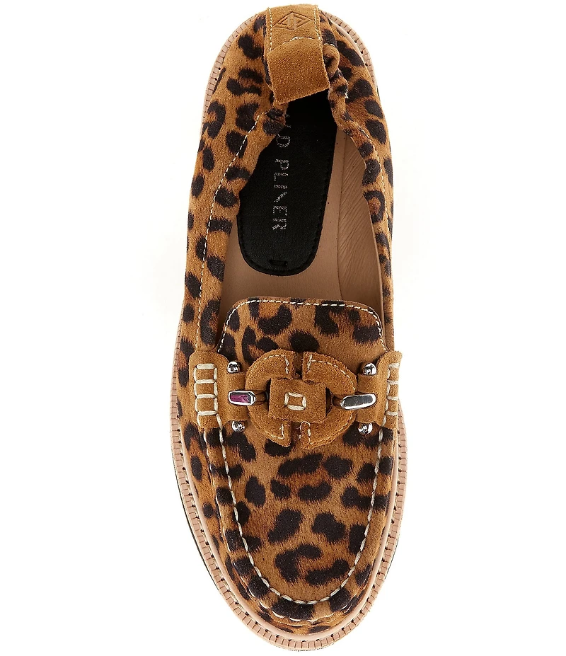 Donald Pliner Lomma Leopard Print Suede Bit Buckle Loafers