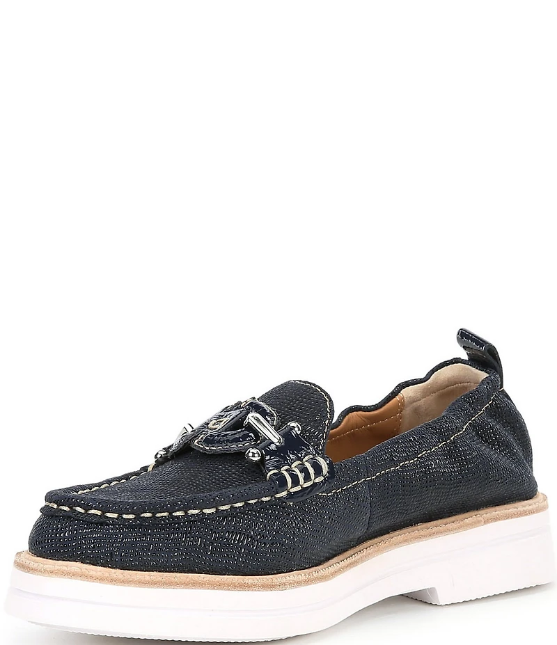 Donald Pliner Lomma Embossed Leather Bit Buckle Loafers