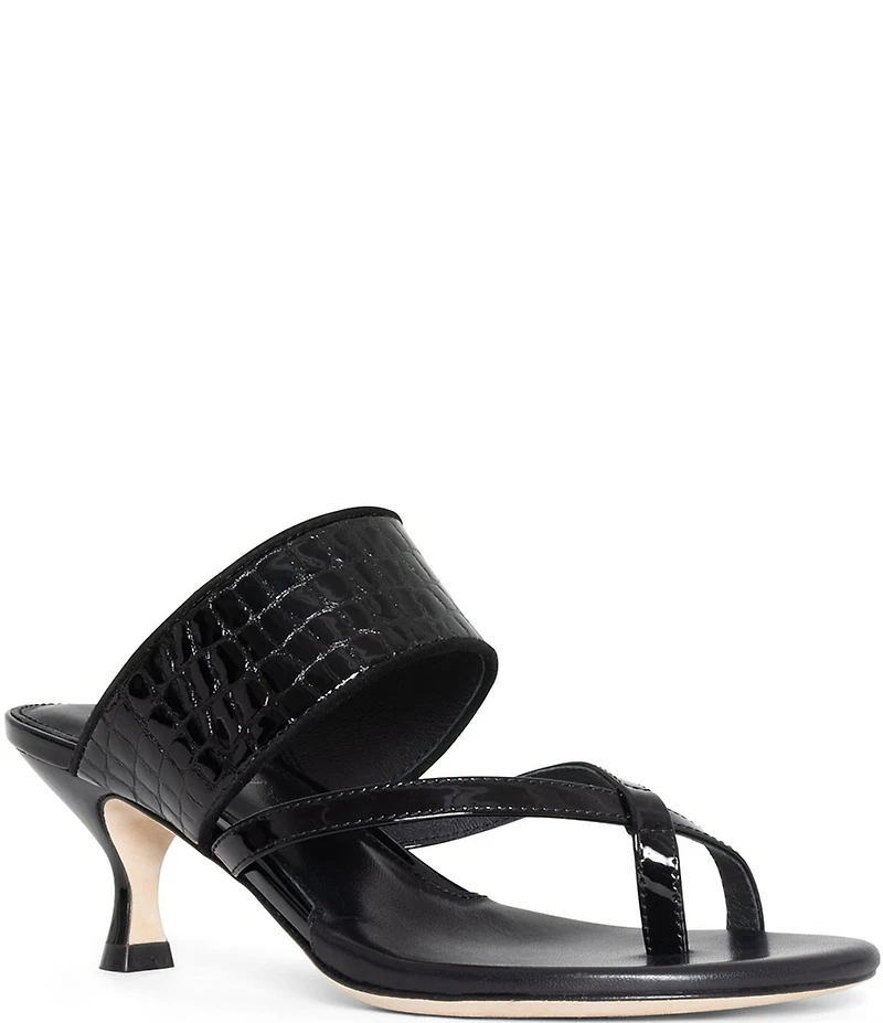 Donald Pliner Louka Patent Leather Croco Embossed Toe Loop Sandals