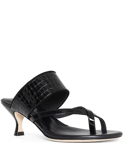 Donald Pliner Louka Patent Leather Croco Embossed Toe Loop Sandals