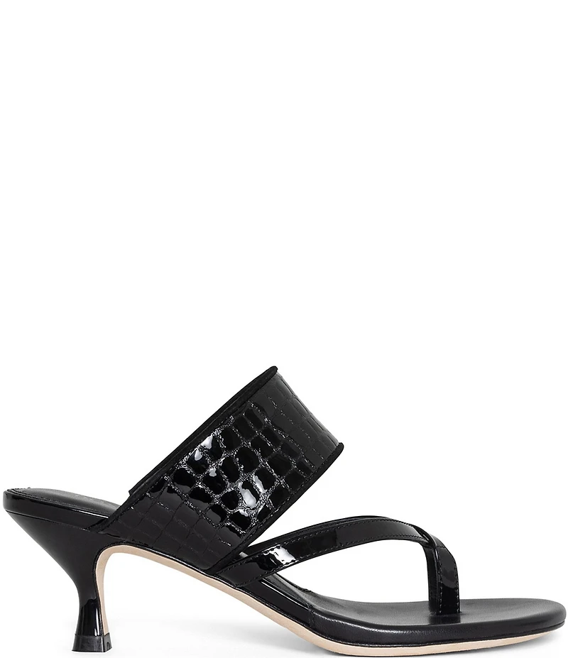 Donald Pliner Louka Patent Leather Croco Embossed Toe Loop Sandals