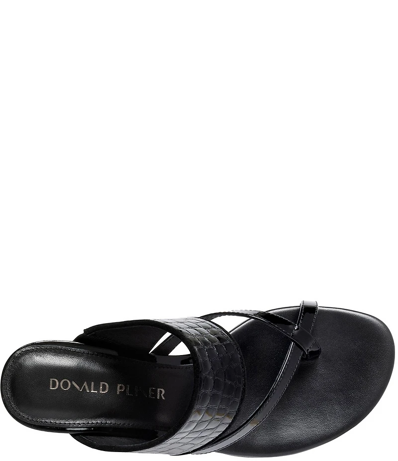 Donald Pliner Louka Patent Leather Croco Embossed Toe Loop Sandals