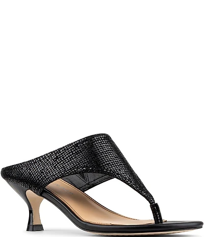Donald Pliner Lucynda Metallic Lizard Print Leather Kitten Heel Thong Sandals