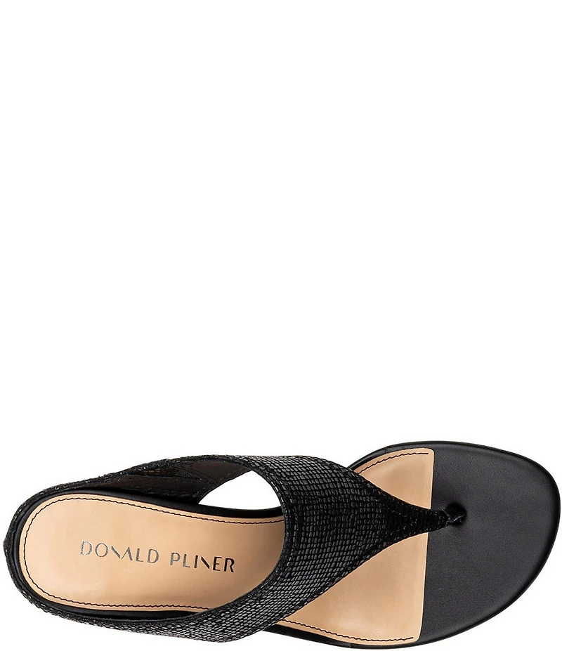 Donald Pliner Lucynda Metallic Lizard Print Leather Kitten Heel Thong Sandals