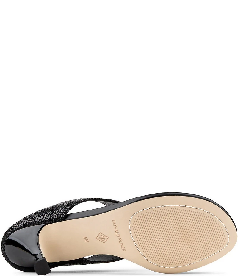Donald Pliner Lucynda Metallic Lizard Print Leather Kitten Heel Thong Sandals