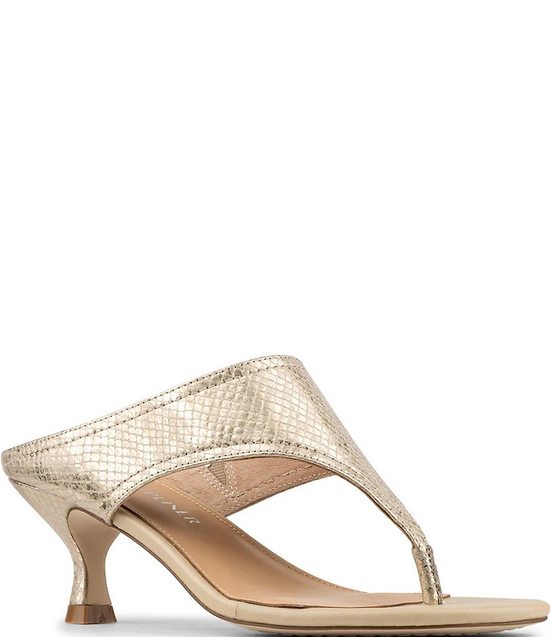 Donald Pliner Lucynda Metallic Snake Print Leather Kitten Heel Thong Sandals