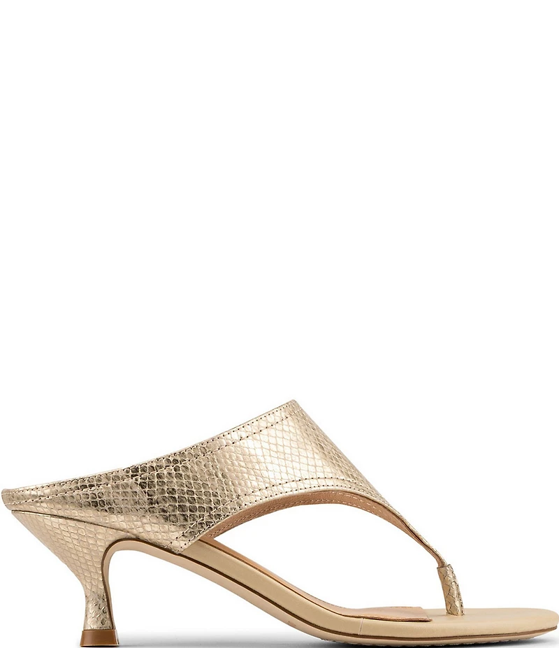 Donald Pliner Lucynda Metallic Snake Print Leather Kitten Heel Thong Sandals
