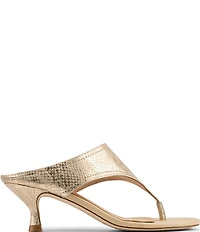 Donald Pliner Lucynda Metallic Snake Print Leather Kitten Heel Thong Sandals