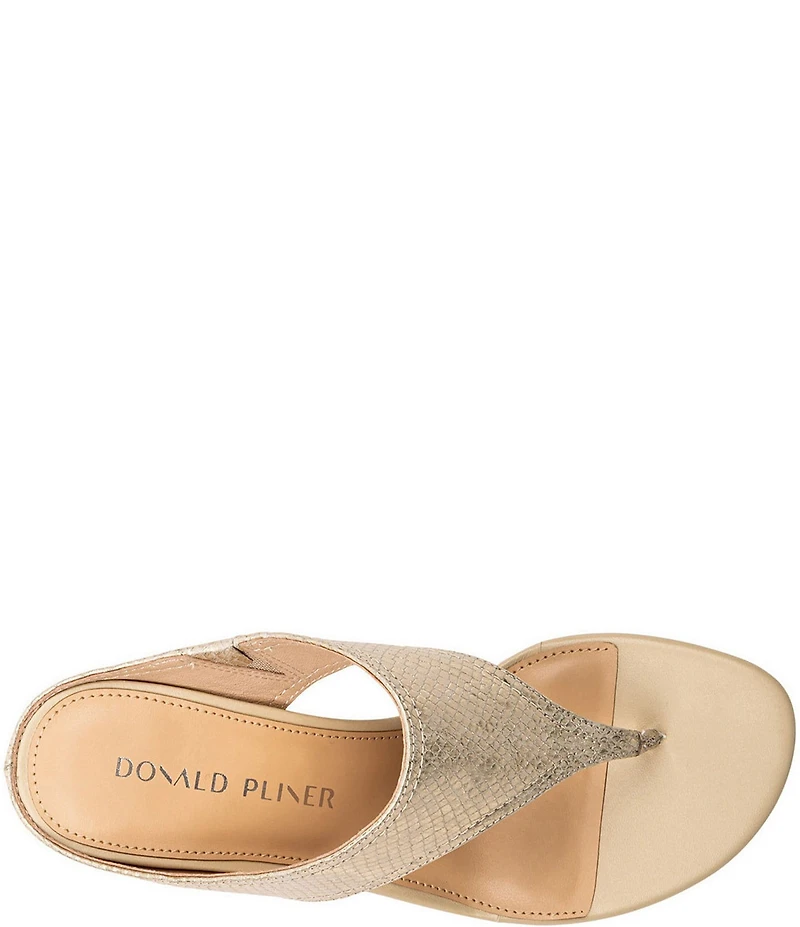 Donald Pliner Lucynda Metallic Snake Print Leather Kitten Heel Thong Sandals