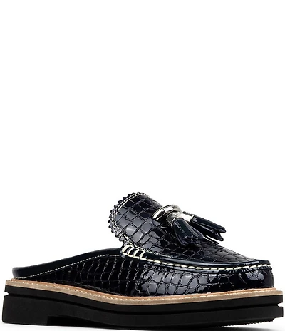 Donald Pliner Lyndall Croco Printed Patent Leather Tassel Loafer Mules