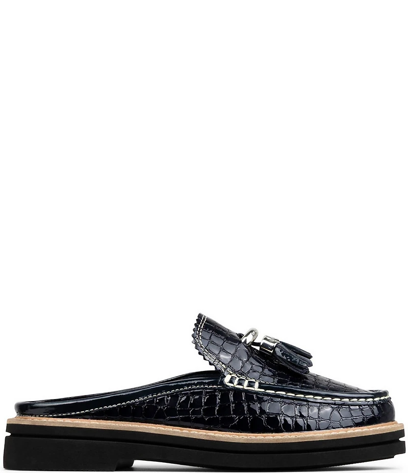 Donald Pliner Lyndall Croco Printed Patent Leather Tassel Loafer Mules