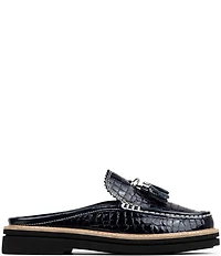 Donald Pliner Lyndall Croco Printed Patent Leather Tassel Loafer Mules