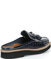 Donald Pliner Lyndall Croco Printed Patent Leather Tassel Loafer Mules