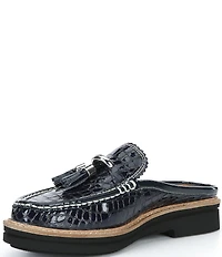Donald Pliner Lyndall Croco Printed Patent Leather Tassel Loafer Mules