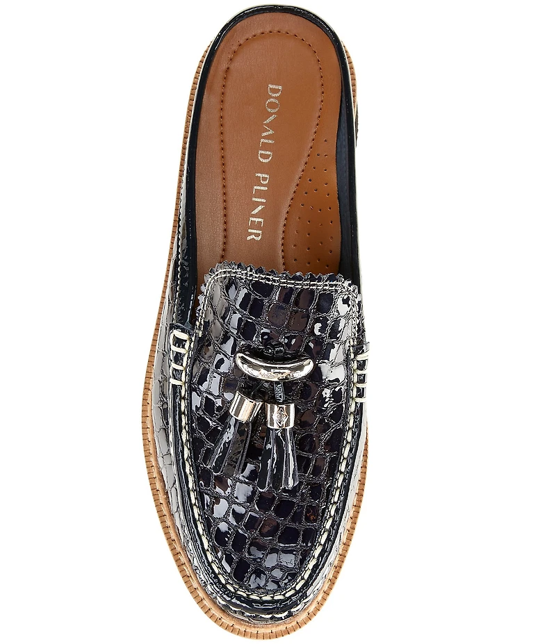 Donald Pliner Lyndall Croco Printed Patent Leather Tassel Loafer Mules