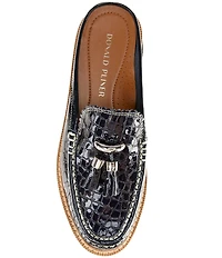 Donald Pliner Lyndall Croco Printed Patent Leather Tassel Loafer Mules