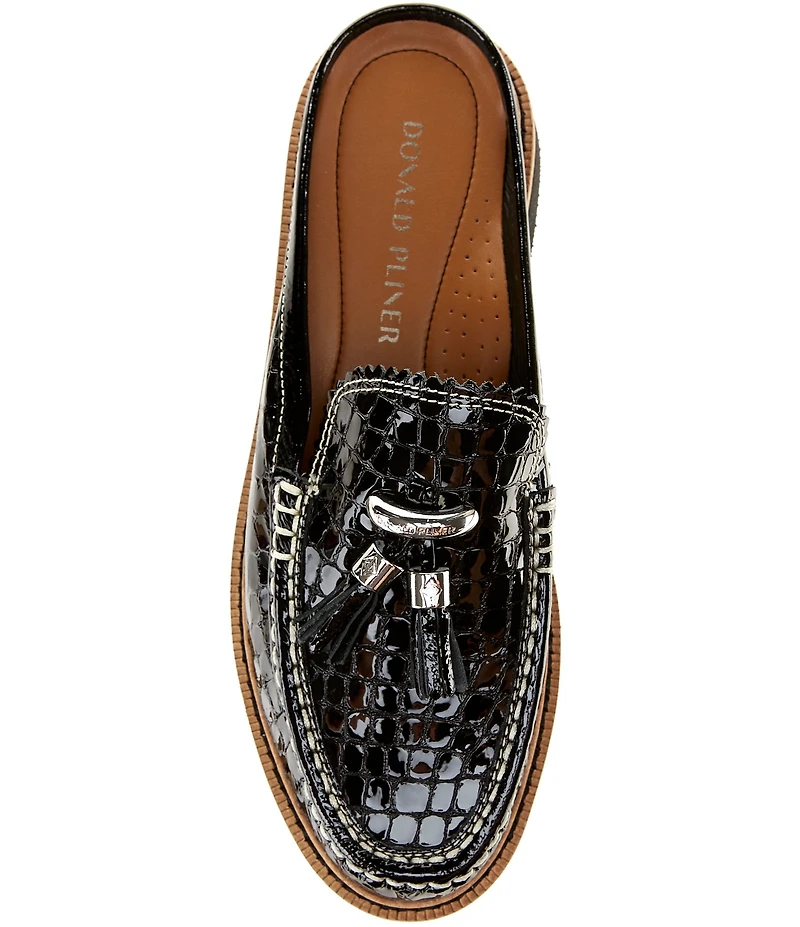 Donald Pliner Lyndall Croco Printed Patent Leather Tassel Loafer Mules