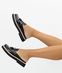 Donald Pliner Lyndall Croco Printed Patent Leather Tassel Loafer Mules