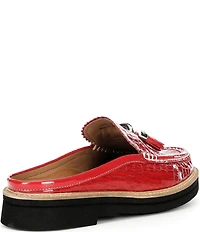 Donald Pliner Lyndall Croco Printed Patent Leather Tassel Mules