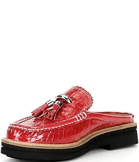 Donald Pliner Lyndall Croco Printed Patent Leather Tassel Mules