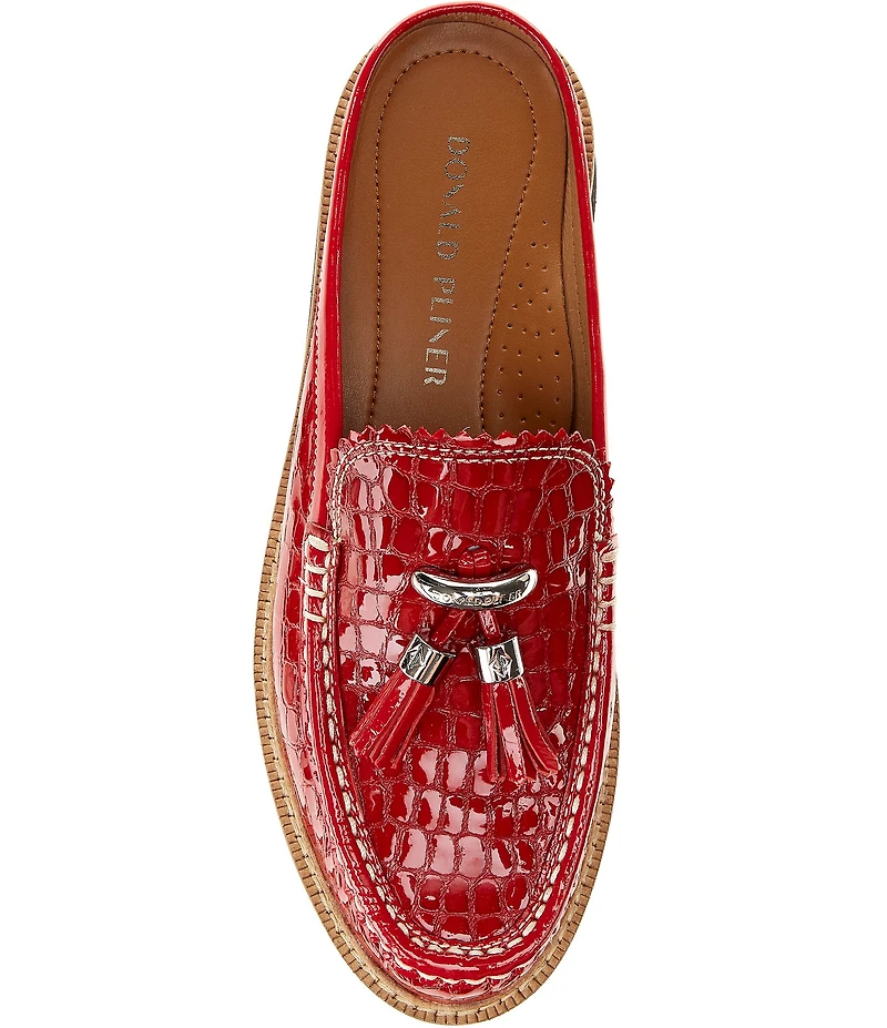 Donald Pliner Lyndall Croco Printed Patent Leather Tassel Mules
