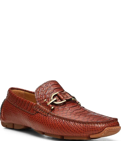 Donald Pliner Men's Dacio Bit Buckle Snake Print Leather Drivers