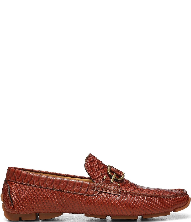 Donald Pliner Men's Dacio Bit Buckle Snake Print Leather Drivers