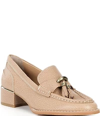 Donald Pliner Mirabel Leather Tassel Block Heel Loafer Pumps