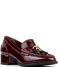 Donald Pliner Mirabel Patent Leather Tassel Block Heel Loafer Pumps