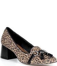 Donald Pliner Nancie Tassel Leopard Print Suede Block Heel Pumps