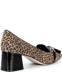 Donald Pliner Nancie Tassel Leopard Print Suede Block Heel Pumps
