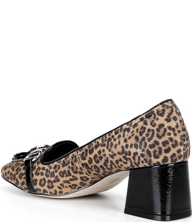 Donald Pliner Nancie Tassel Leopard Print Suede Block Heel Pumps