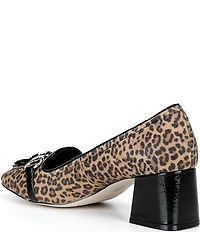 Donald Pliner Nancie Tassel Leopard Print Suede Block Heel Pumps