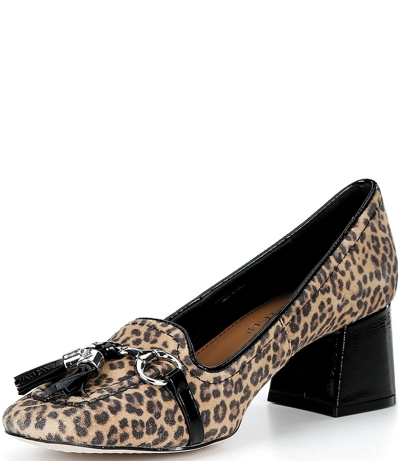 Donald Pliner Nancie Tassel Leopard Print Suede Block Heel Pumps
