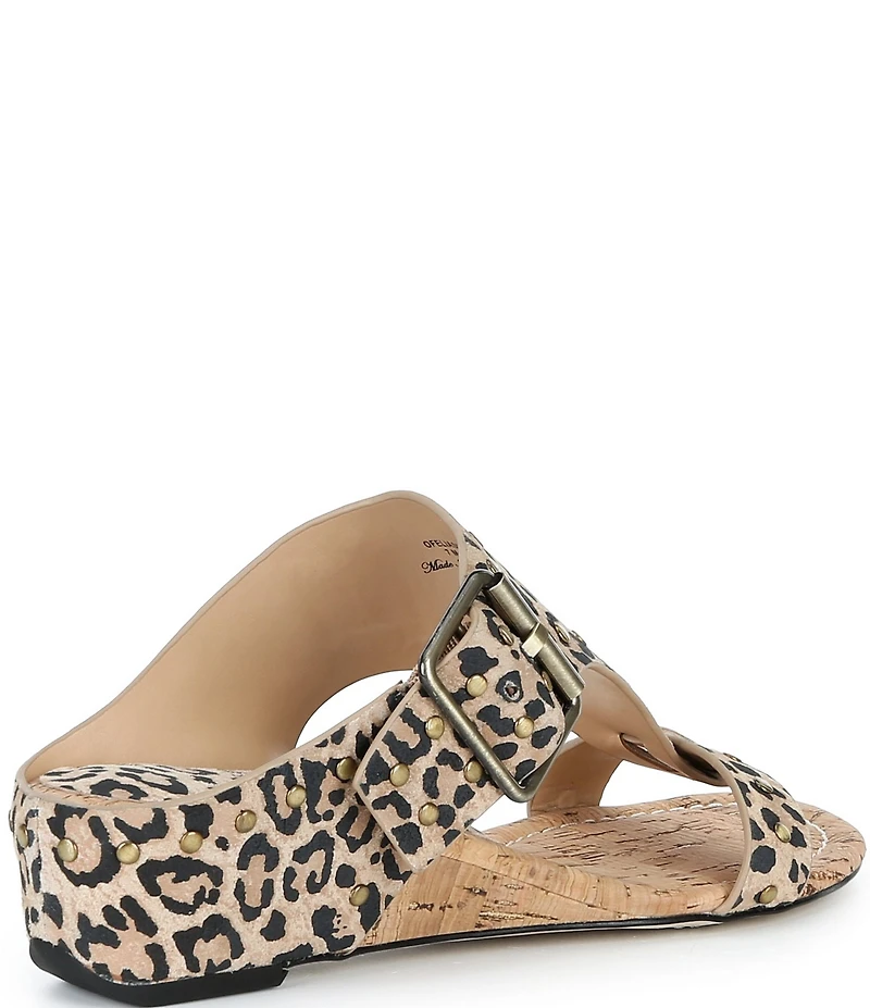 Donald Pliner Ofelia Studded Leopard Print Suede Wedge Slide Sandals