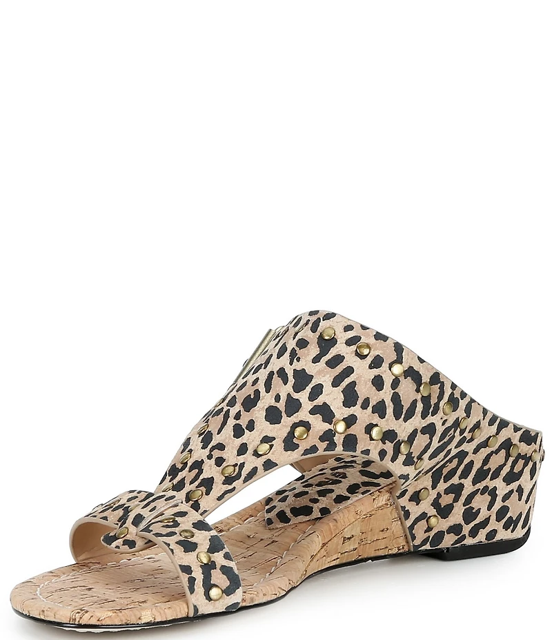 Donald Pliner Ofelia Studded Leopard Print Suede Wedge Slide Sandals